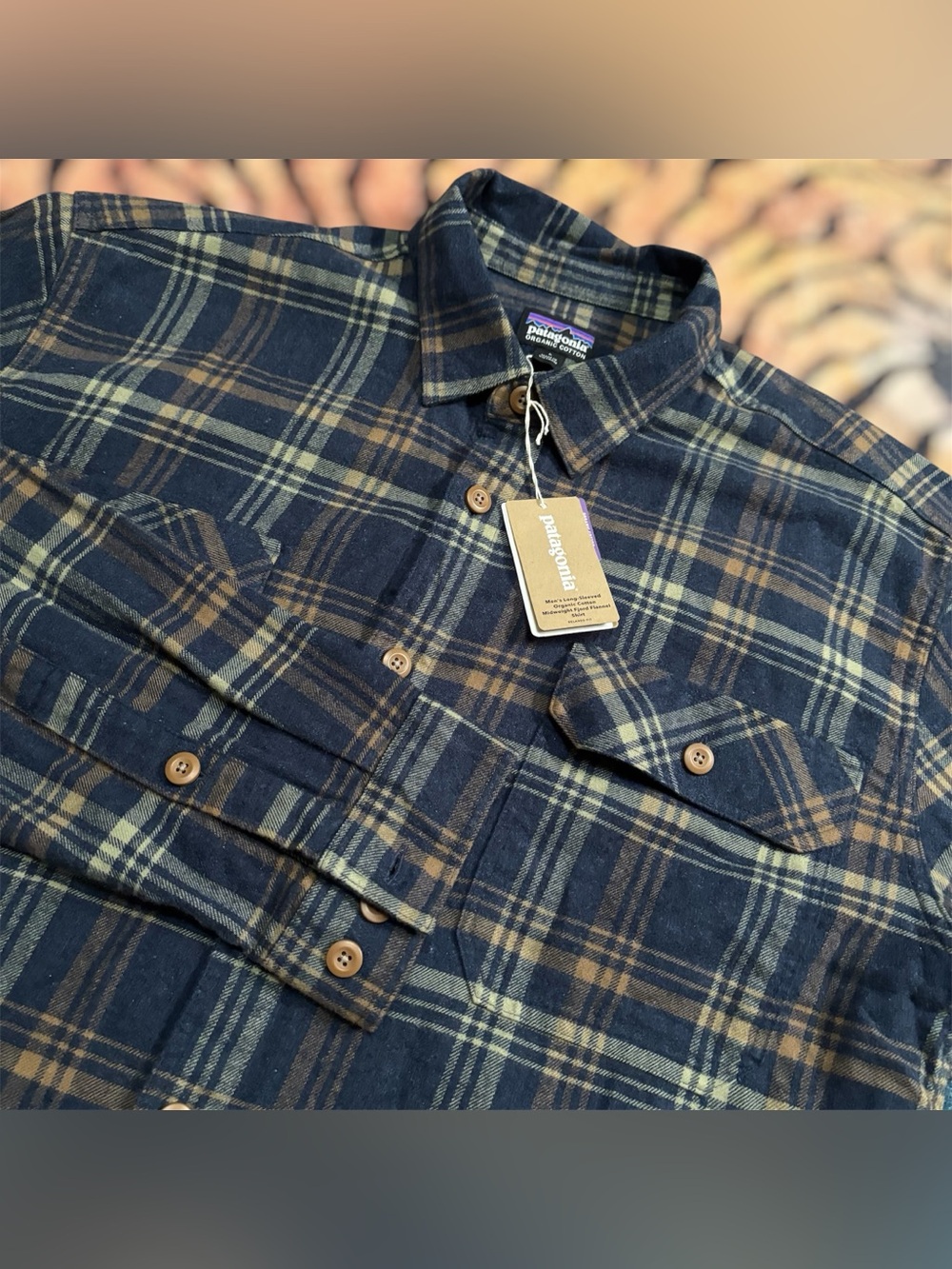 PATAGONIA Fjord Midweight Flannel Organic Cotton Drifted New Navy Large NWT